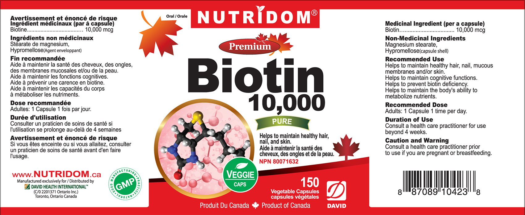 NUTRIDOM Biotin 10,000 mcg 150 caps