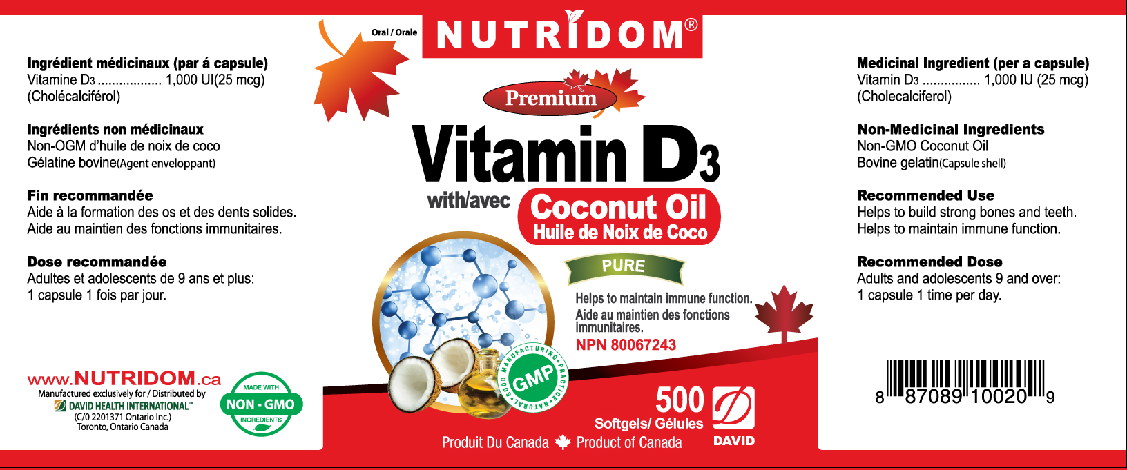 NUTRIDOM Vitamin D3 1000 IU 500 Softgels