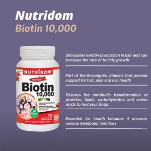 Nutridom Biotin 10,000mcg 150 Vcaps - Image 3