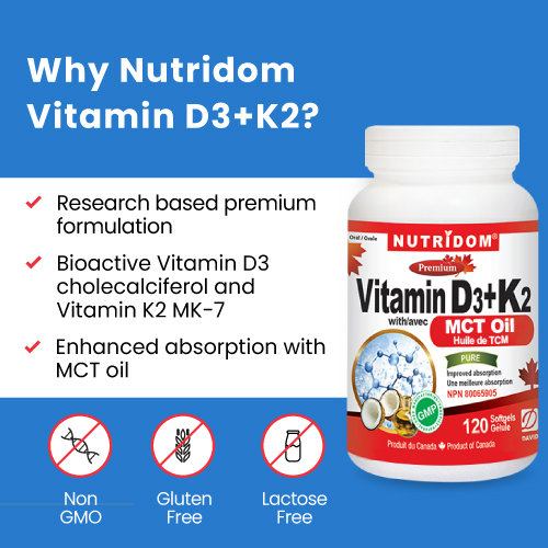 Nutridom Vitamin D3+K2 with MCT Oil 120 Softgels