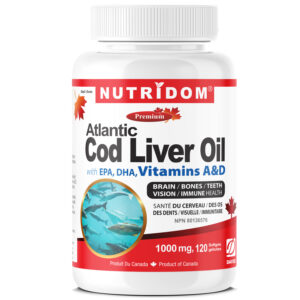 Nutridom Atlantic Cod Liver Oil with EPA, DHA, Vitamins A & D 1,000mg 120softgels