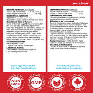 Nutridom Vegan Vitamin D3+K2 120Vcaps - Image 2