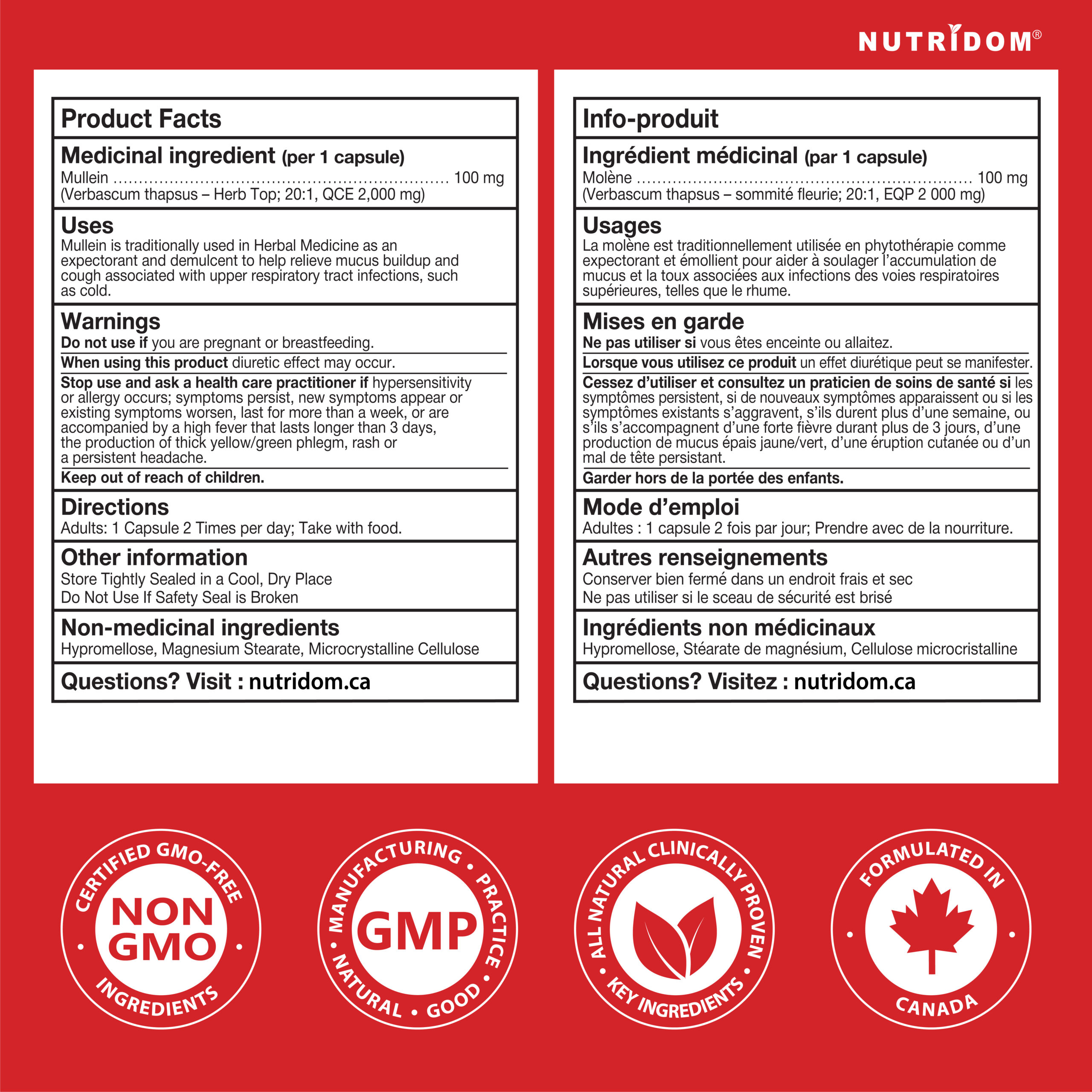 Nutridom Mullein 20x 2,000mg 120 Vegetarian Capsules - Image 2